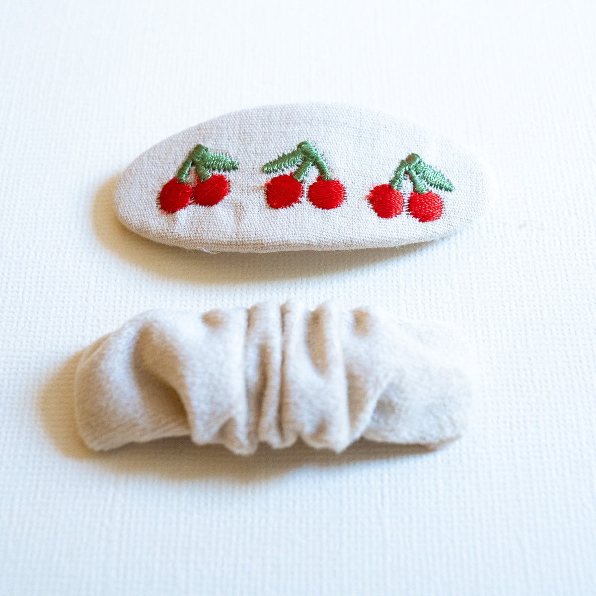 Embroidered Cherry Barrettes