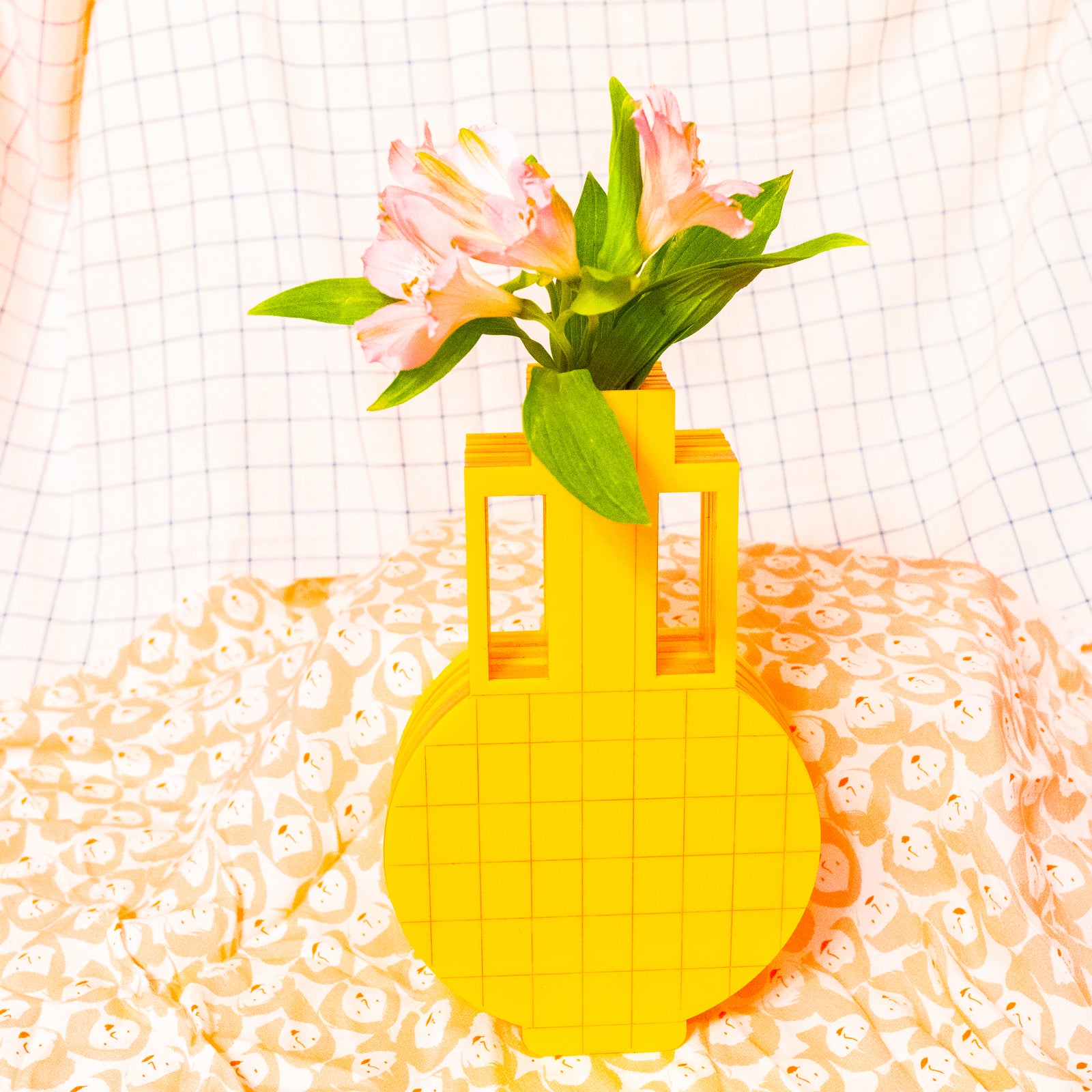 Large Yellow Checkered Lucite Vase