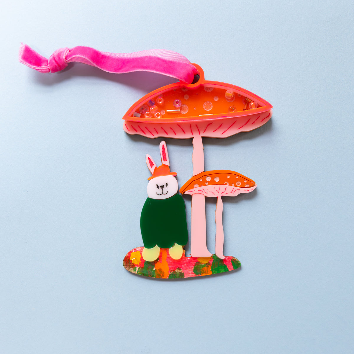 Rabbit Under Confetti Mushrooms Ornamnet