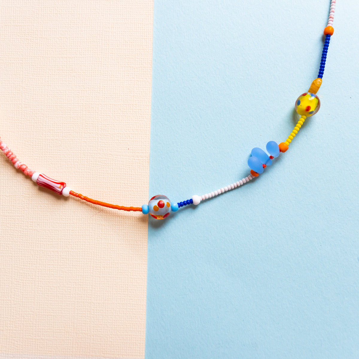 Blue And Coral Beaded Necklace