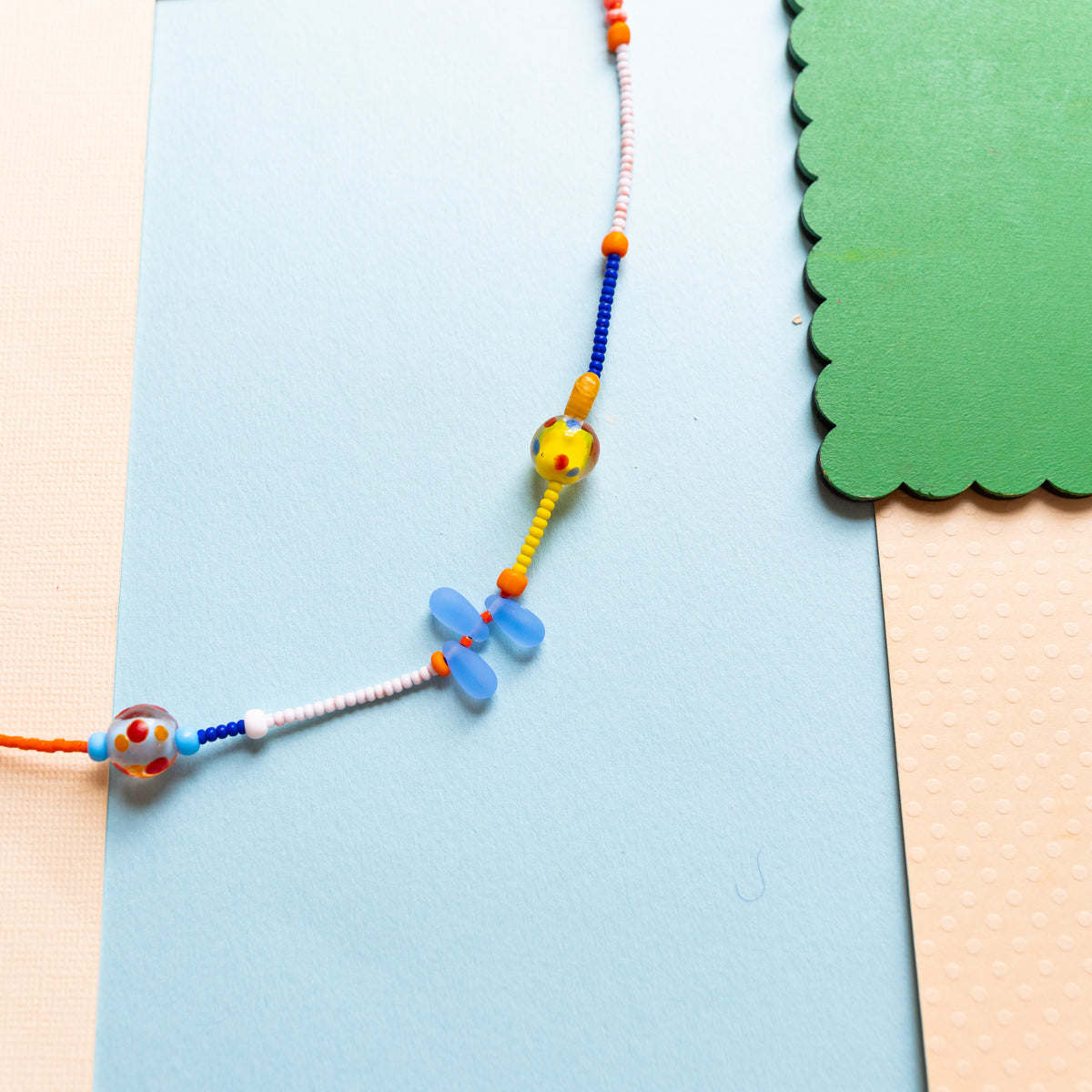 Blue And Coral Beaded Necklace