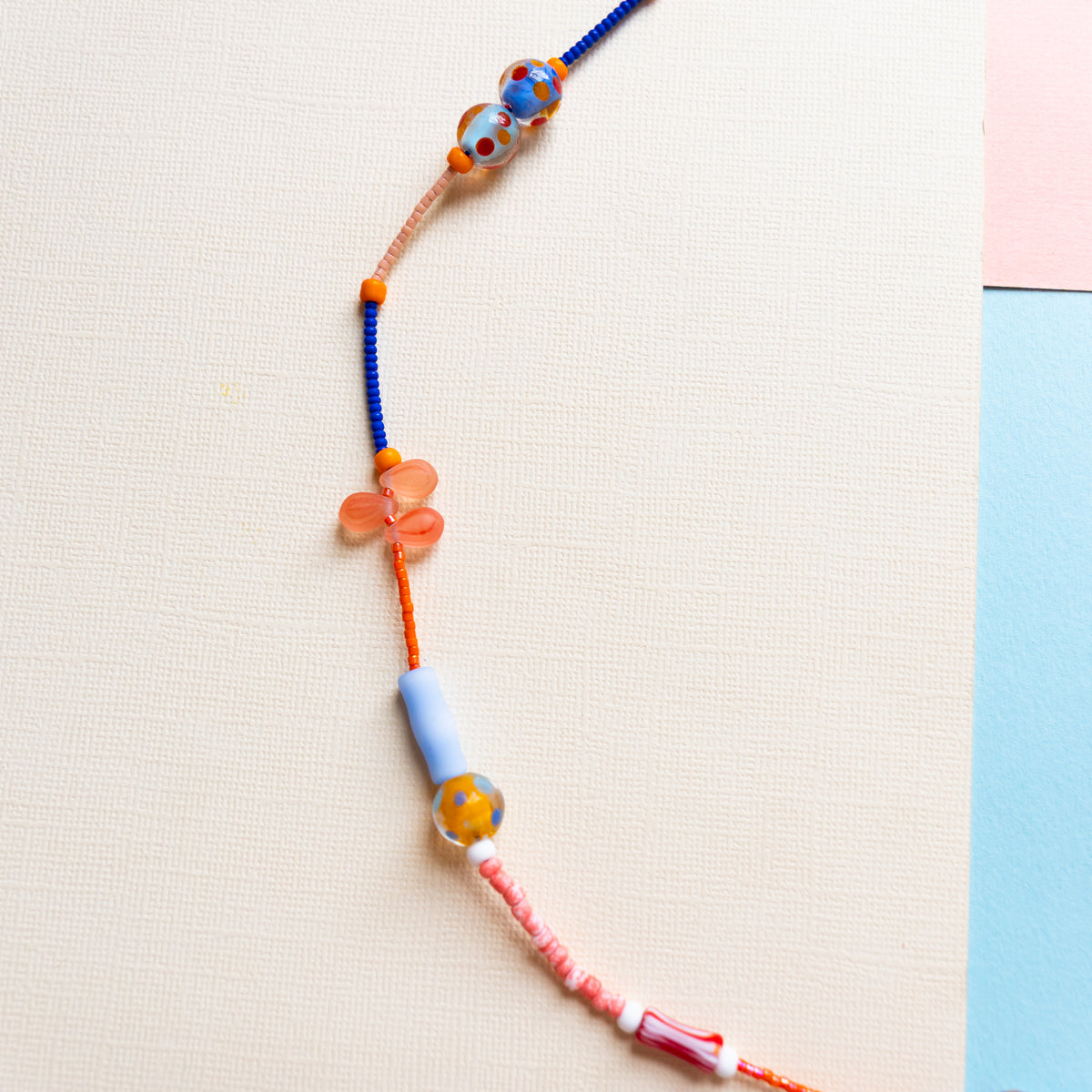Blue And Coral Beaded Necklace