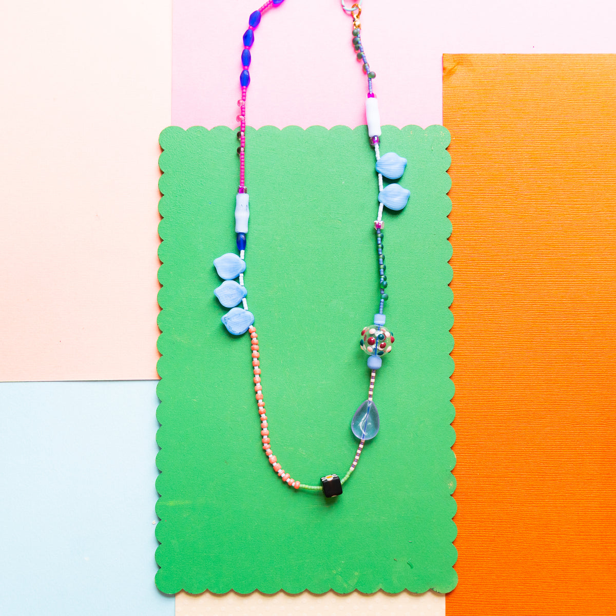 Blue Leaf Beaded Necklace