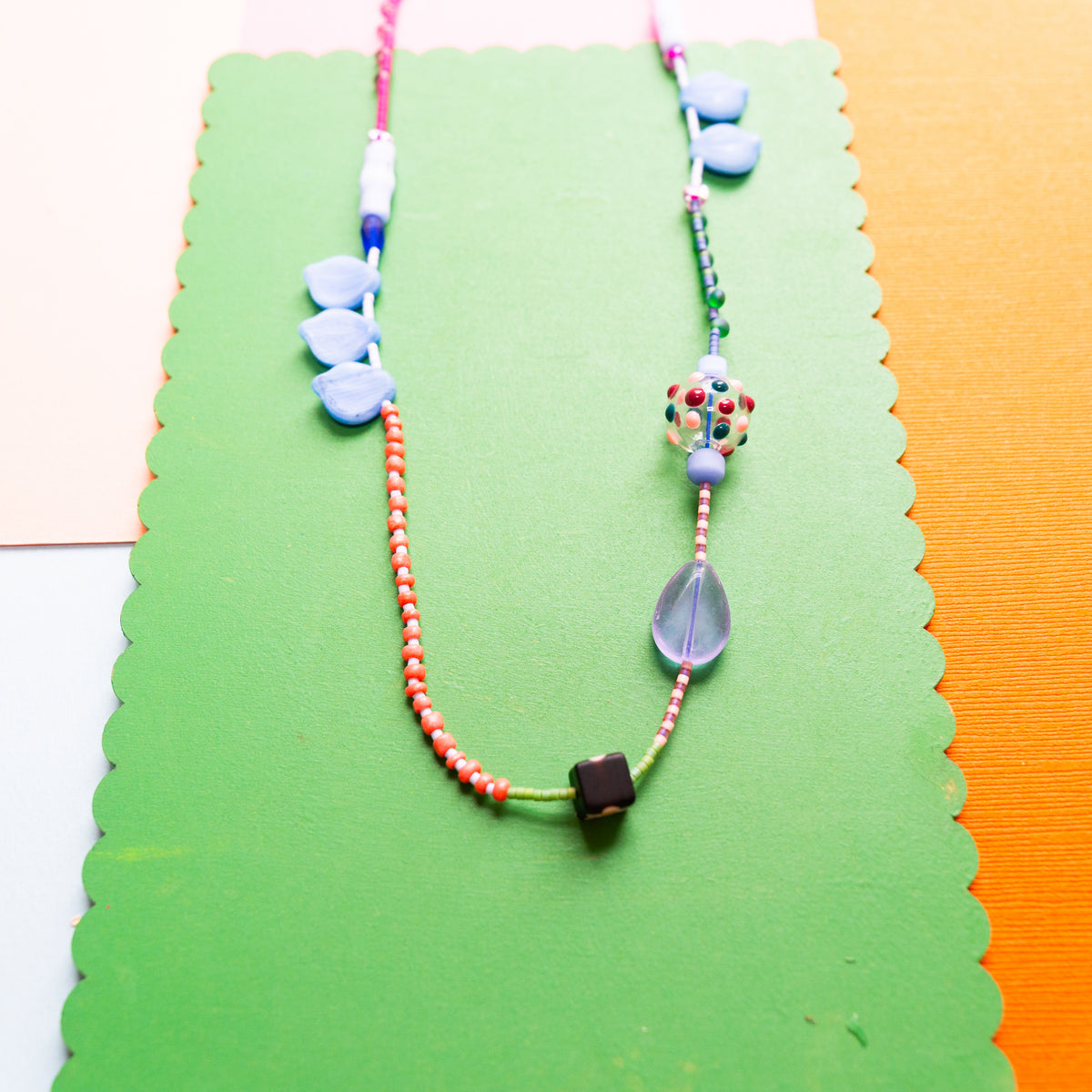 Blue Leaf Beaded Necklace