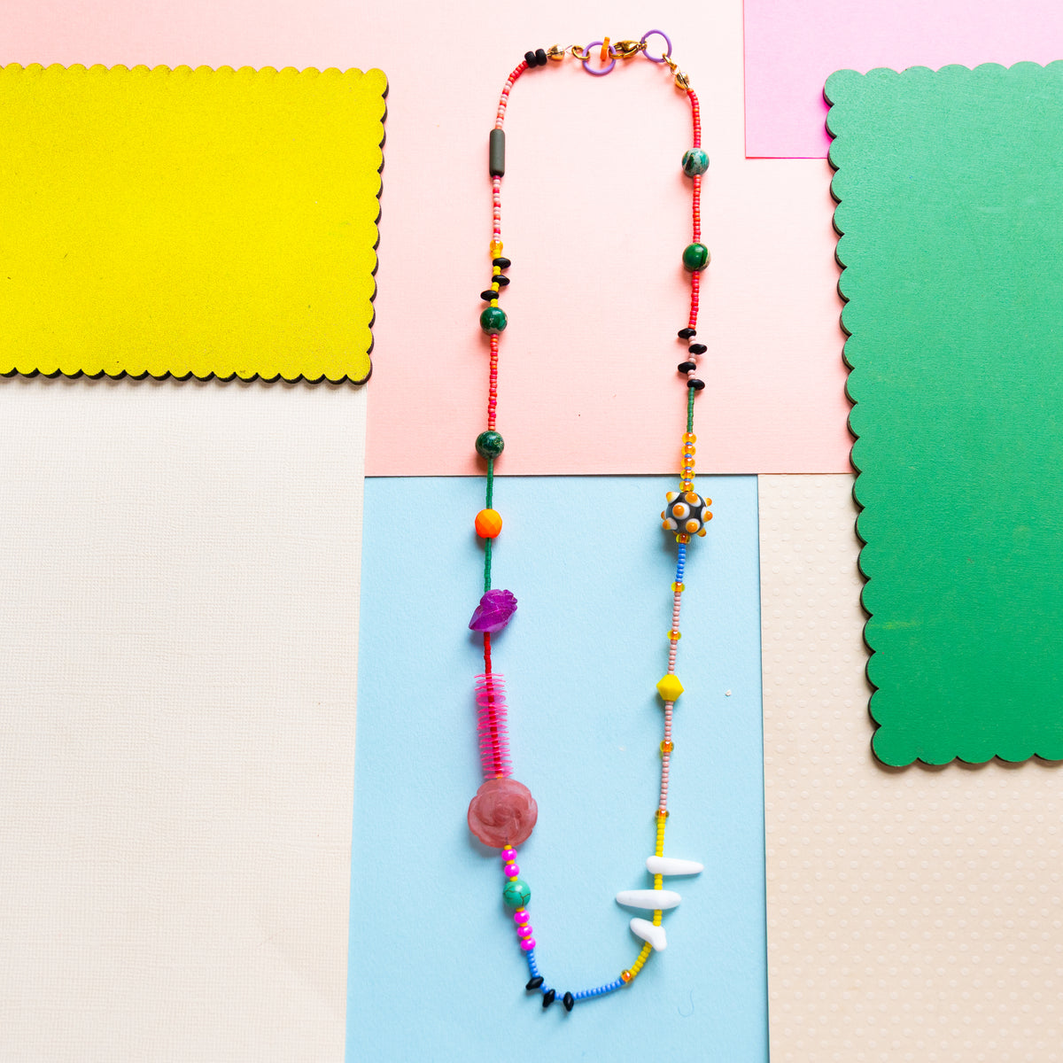 Rose And Stone Beaded Necklace