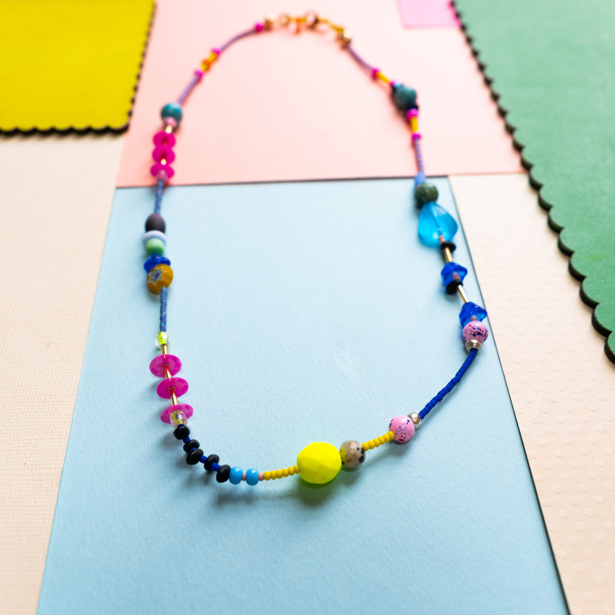 Blue And Yellow Beaded Necklace