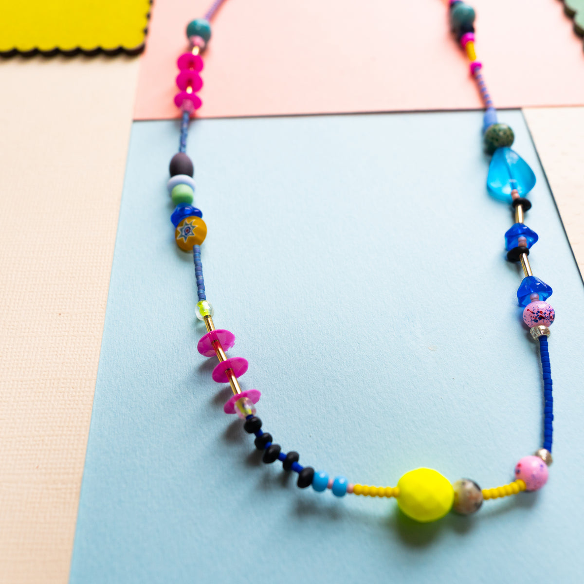 Blue And Yellow Beaded Necklace