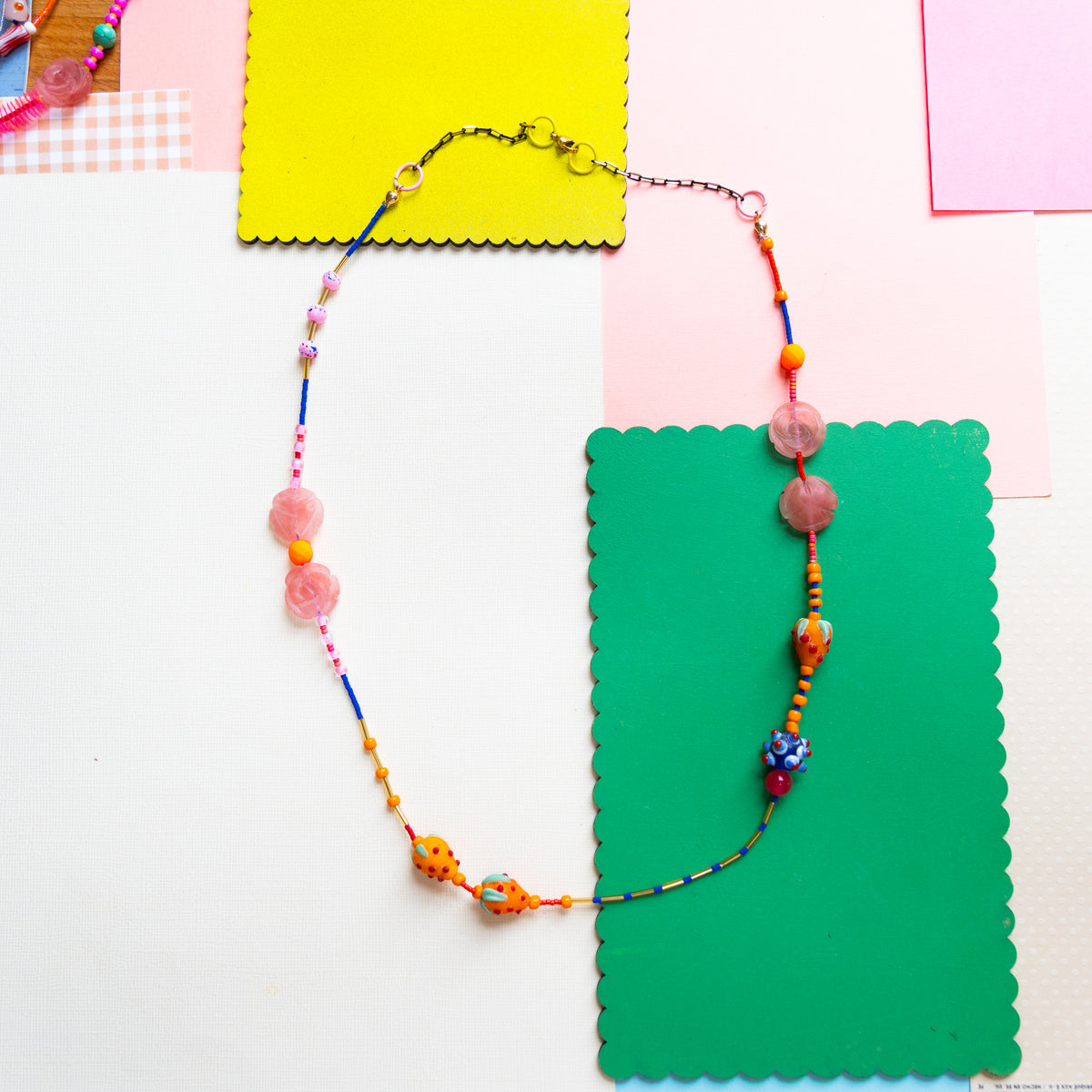 Roses And Strawberry Beaded Necklace