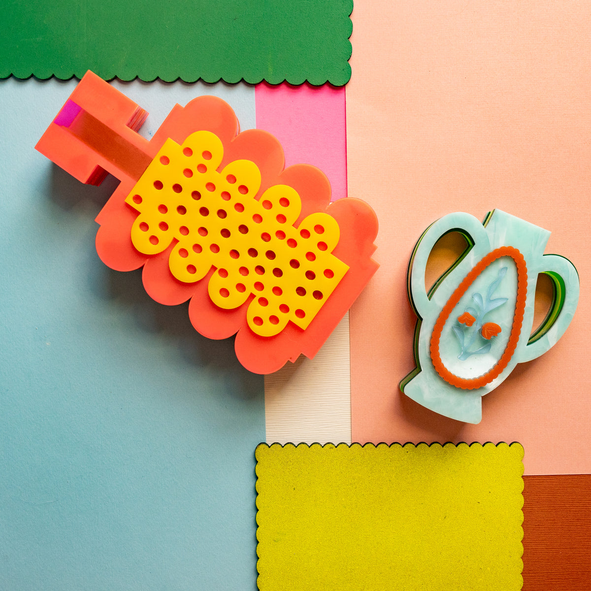 Scalloped Hot Pink Lucite Vase