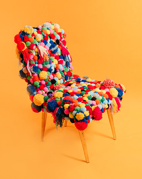 Colorful Pom-Pom Chair with Gold leaf painted legs
