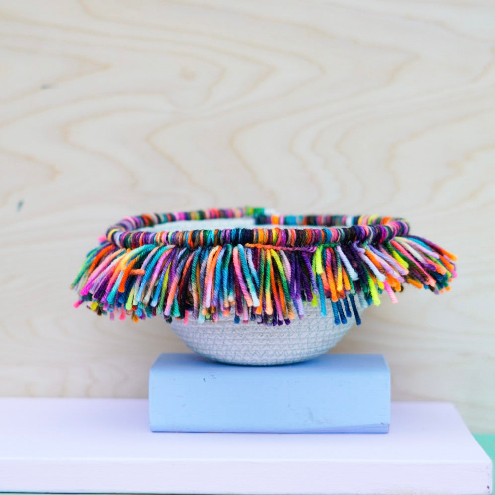 Rainbow Hand Dyed Fringe Basket